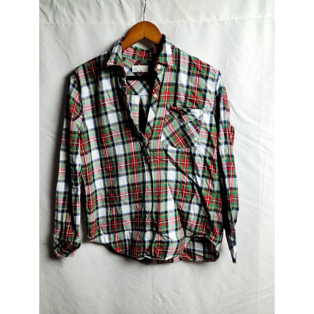 Gap boyfriend fit plaid flannel red long sleeve loose blouse women’s size S
